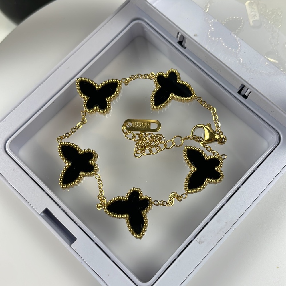 Gold Plated Black Butterflies Bracelet - Picture 2 of 2